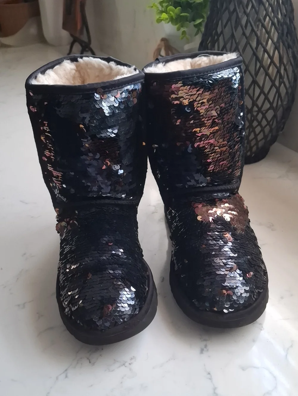 UGG Womens Sequin Boots in Black with Iridescent Accents